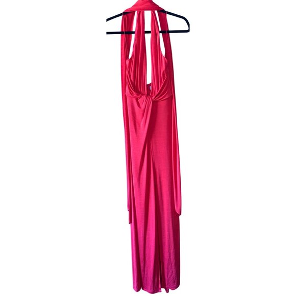 Alice + Olivia Reese New Ruby Red Gown – Size 6 – Deep V, Scarf Neck, Slit, Form - Picture 4 of 8